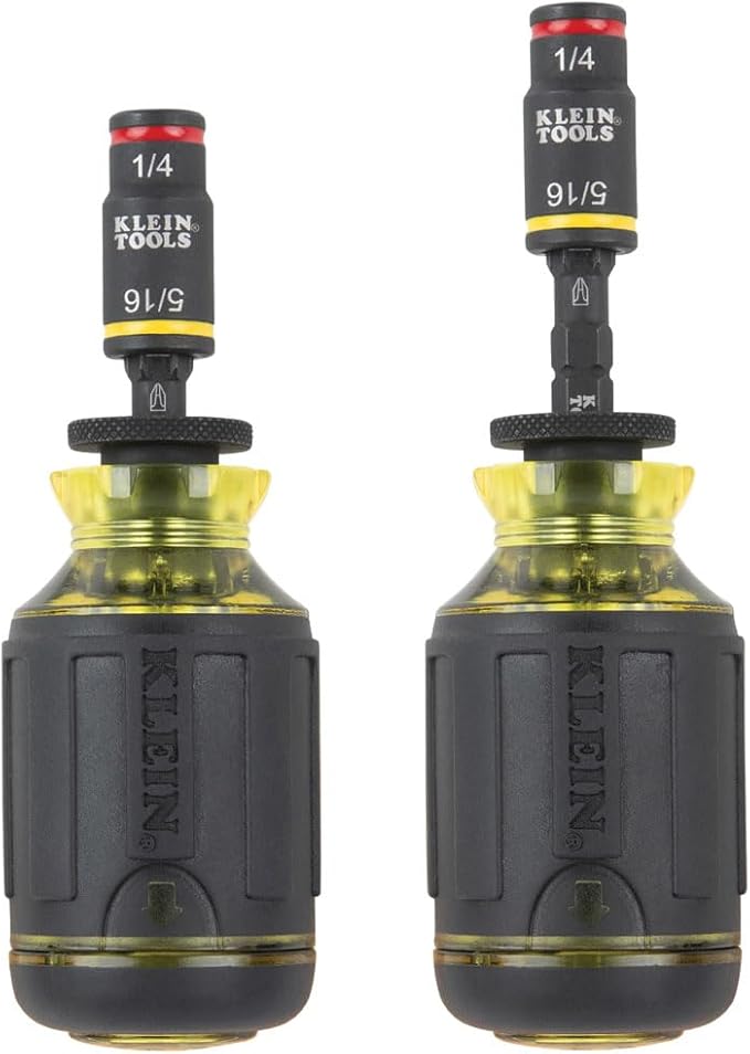Klein Tools 32308F Impact Driver Set, 10-in-1 Stubby Driver Set, Hex Flip Socket, 7 Bits, 1/4-Inch Deep Bit Holding Feature, 10-Piece
