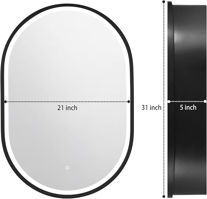 Movo 21x 31 Inch Led Oval Medicine Cabinet, Anti-Fog Bathroom Medicine Cabinet with Light, 3 Color Wall Mounted Storage Cabinet Mirror, Smart Touch Switch