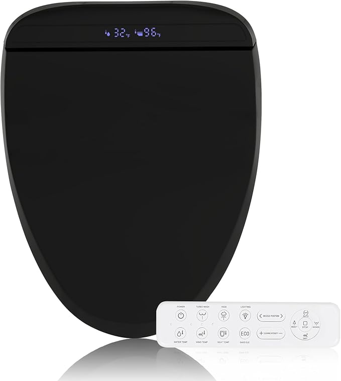 YOURLITE Bidet Toilet Seat, Elongated Toilet Seat Warm Water, Heated Seat Bidet with Remote Control,Self-cleaning Nozzle Temperature Adjustable LED Light, Need Electricity, Black