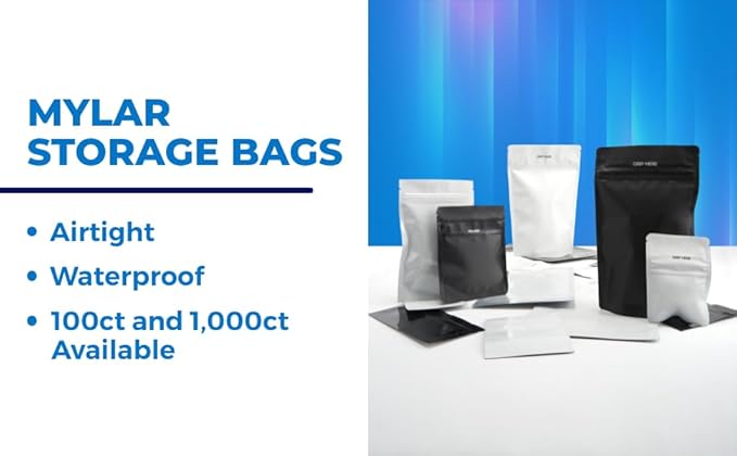 Mylar Smell Proof Bags - White/Clear - 1000 Count-5.25X3.75-1/8 Ounce - Packaging Bags - Mylar Bags For Food Storage - Resealable Bags - Storage Bag - Edible Packaging - Dry Herb Packaging