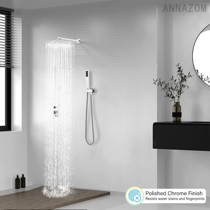 Rain Shower System Set with 10 Inch Large Shower Head High Pressure 2 Function Recessed Shower Valve Mixer Chrome Surface for Bathroom Remodel, Chrome