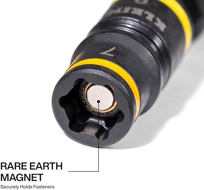 Klein Tools 32933M 6-in-1 Metric Impact Socket Set, 3 Flip Sockets with 7, 8, 10, 12, 13 and 14 mm Nut Driver Sizes, Impact Rated 5-Inch Shaft