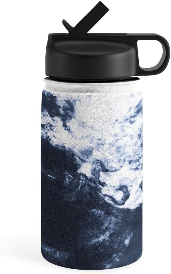 Deny Designs Water Bottle, Straw Lid 12 oz, Marta Barragan Camarasa Dark blue watercolor stains