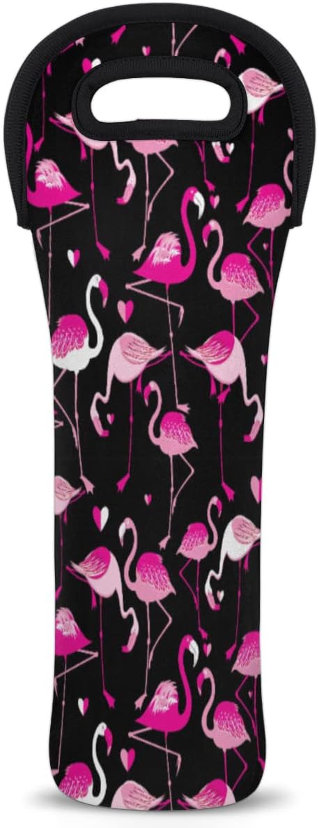 Flamingo Illustration Wine Tote Bag Neoprene Wine Bags Carrire for Party Travel Restaurant Wine Accessories Gifts for Wine Lover