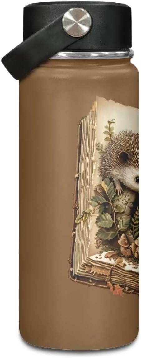 Cute Hedgehog Insulated Water Bottles with Handle, 20 Oz Stainless Steel Metal Water Bottle, Cold & Hot Water Bottle Travel Cup for Travel Camping Hiking