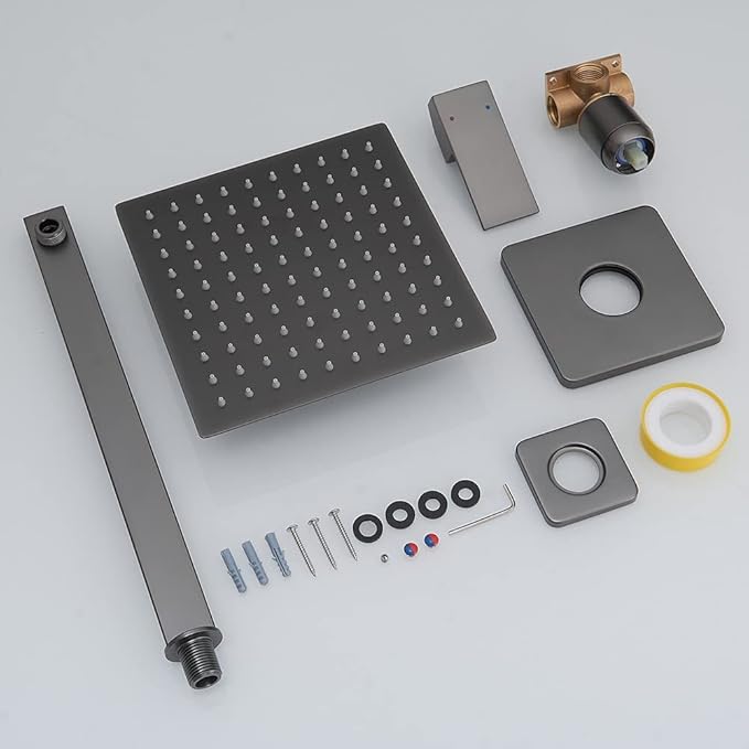 Grey Shower Faucet Set Bathroom Rainfall 8 Inch Shower Head System Single Handle Shower Trim Kit with Rough-in Valve