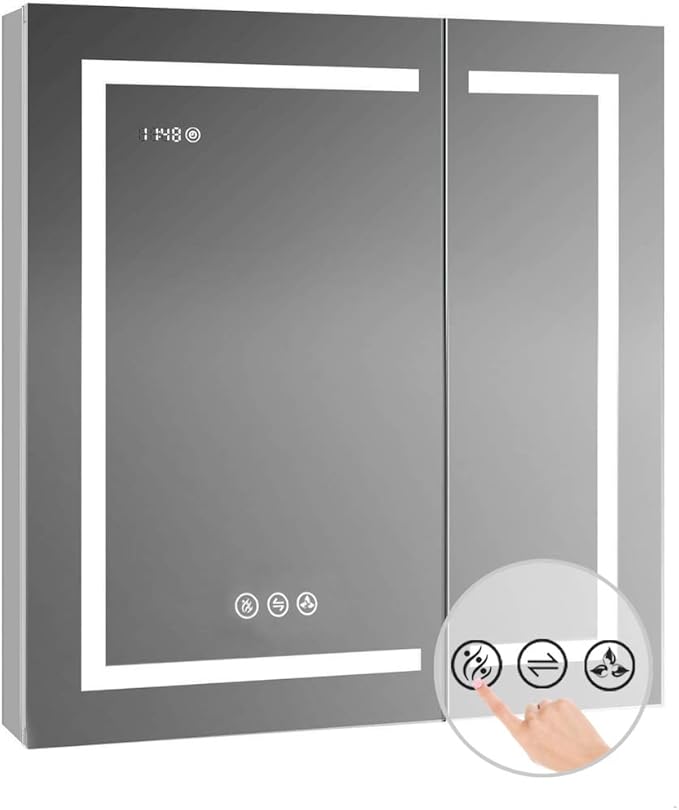 BLOSSOM Recessed or Surface LED Mirror Medicine Cabinet with Lights, LED Medicine Cabinet w/Defogger, Dimmer, 3X Makeup Mirror, Outlets & USB (30x32/Zoom Mirror)