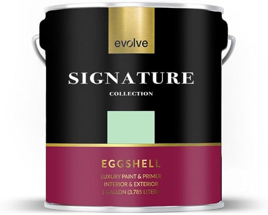 EVOLVE Signature Paint & Primer: Luxury Paint & Primer for Indoor & Outdoor Surfaces, Minimal Odor, Eggshell Sheen (Glass Green, 1 Gallon)