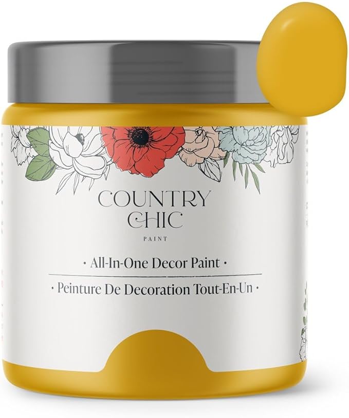 Country Chic All-in-One Chalk Paint for Furniture, Cabinets, Home Decor, Eco-Friendly, Matte Finish, Built-In Primer & Top Coat for Wood, Metal - Fresh Mustard (Mustard Yellow) - 8 oz (237 ml)