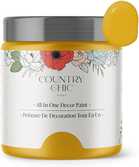 Country Chic All-in-One Chalk Paint for Furniture, Cabinets, Home Decor, Eco-Friendly, Matte Finish, Built-In Primer & Top Coat for Wood, Metal - Fresh Mustard (Mustard Yellow) - 8 oz (237 ml)