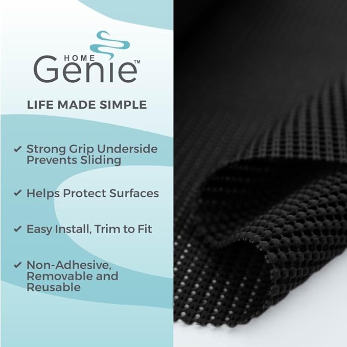 HOME GENIE Drawer Shelf and Cabinet Liner, Durable with Strong Grip, 17.5 Inch x 20 FT, Non Adhesive Liners Protect Kitchen Cabinets and Cupboard, Bathroom Drawers and Shelves, Desks, Pitch Black