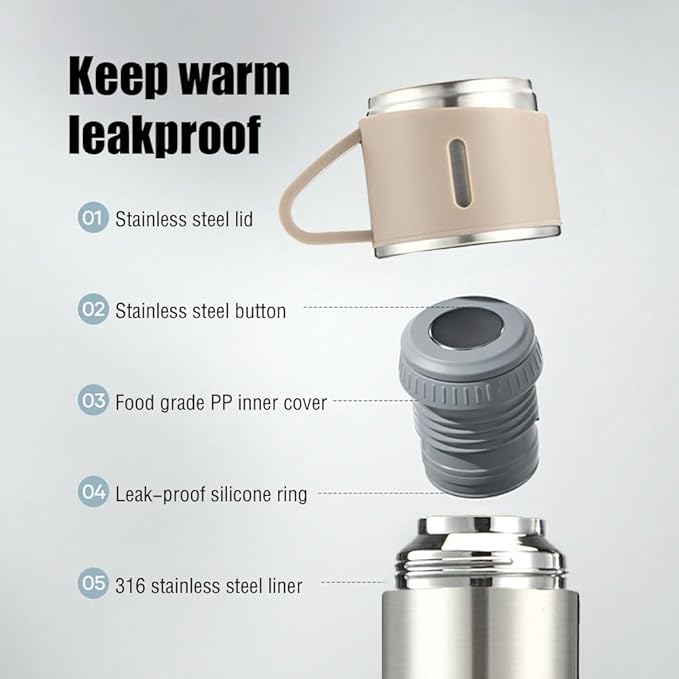 Vacuum Insulated Bottle with Cup 700ml/24oz Insulated Stainless Steel 304 Water Bottle with Sports and Travel Stainless steel Cffee Bottles (Steel set 24Oz)