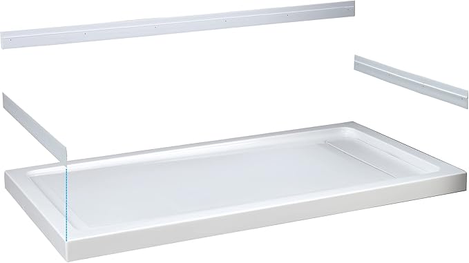 OVE Decors 60-in W x 32-in D Shower Base Pan Rectangle, Hidden Side Drain, White Acrylic, Reversible Design