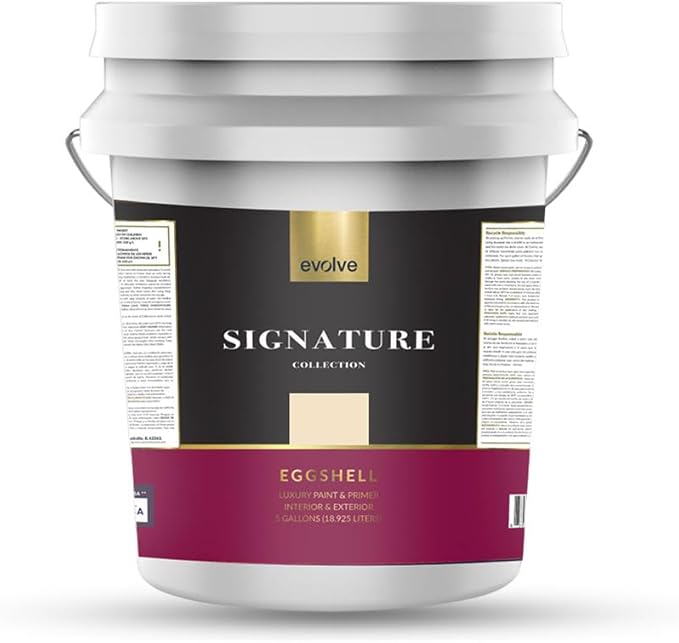 EVOLVE Signature Paint & Primer: Luxury Paint & Primer for Indoor & Outdoor Surfaces, Minimal Odor, Eggshell Sheen (Pinewood Yellow, 5 Gallon)