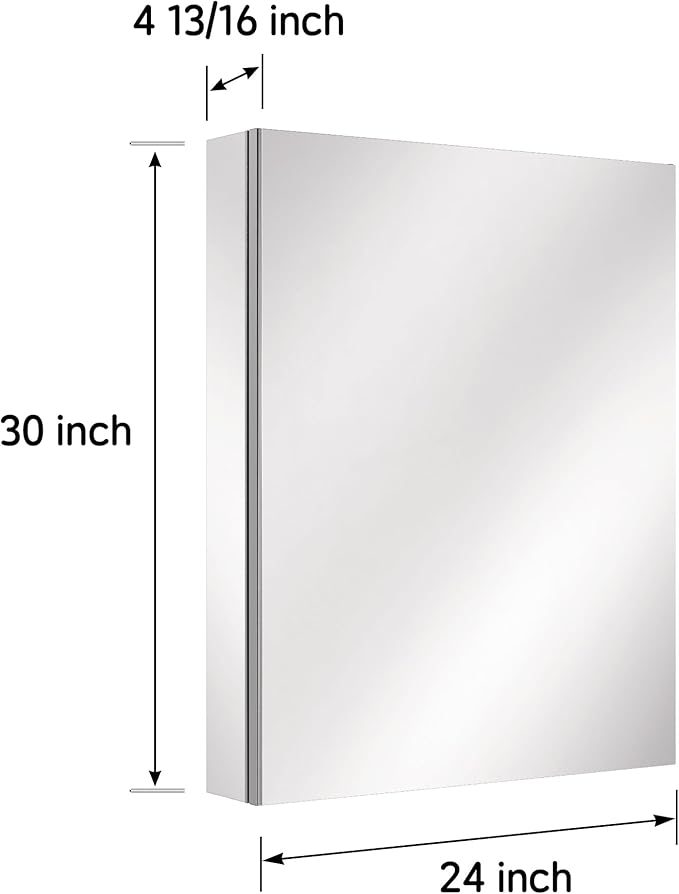 24''×30'' Bathroom Storage Cabinet with Mirror, Medicine Cabinet for Storage, Recessed/Surface Mount, Blum Hinge Soft Close Door, Left Swing