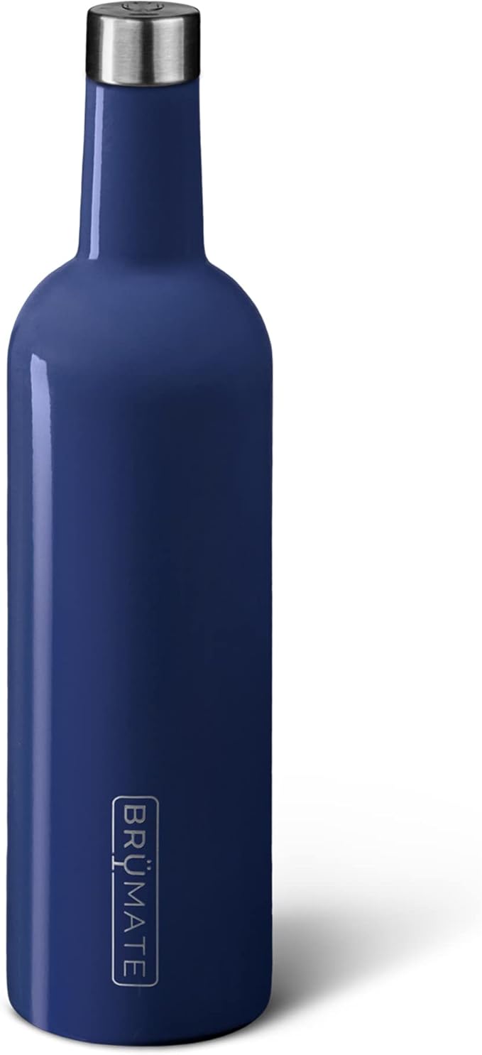 BrüMate Winesulator 25 Oz Triple-Walled Insulated Wine Canteen Made Of Stainless Steel, 24-hour Temperature Retention, Shatterproof, Comes With Matching Silicone Funnel (Navy Blue)