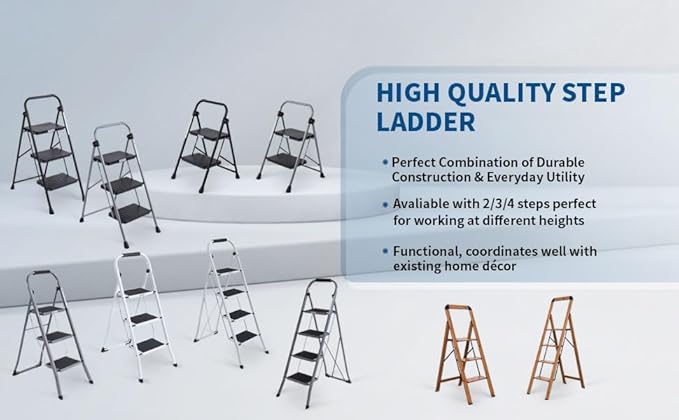 Step Ladder 4-Step Woodgrain Finish Aluminum Folding Step Stool Wide Pedal,Anti-Slip Portable Sturdy for Home & Kitchen Office 330 lbs