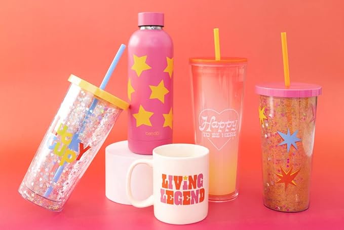 ban.do Stainless Steel Water Bottle with Neoprene Bottle Holder, 25 oz Pink Metal Water Bottle, Water Bottle Bag Crossbody, BPA Free Water Bottle with Adjustable Sling, Stars