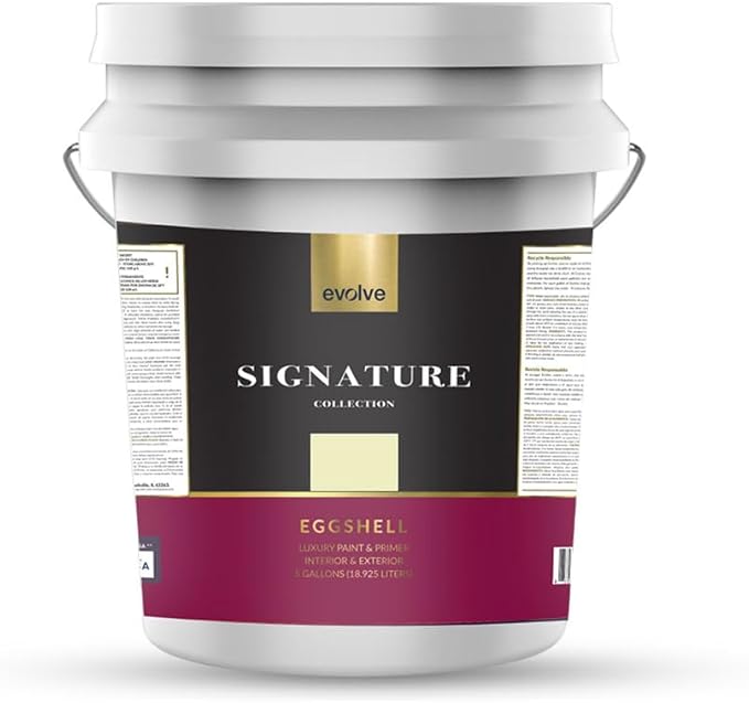EVOLVE Signature Paint & Primer: Luxury Paint & Primer for Indoor & Outdoor Surfaces, Minimal Odor, Eggshell Sheen (Citrus Yellow, 5 Gallon)