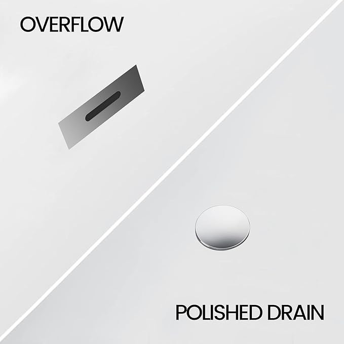 59" Acrylic Freestanding Bathtub, Deep Soaking Tub with Non-Slip Base, cUPC Certified Free Standing Tub, Chrome Drain Bath Tub, Modern Tub for Bathrooms, White