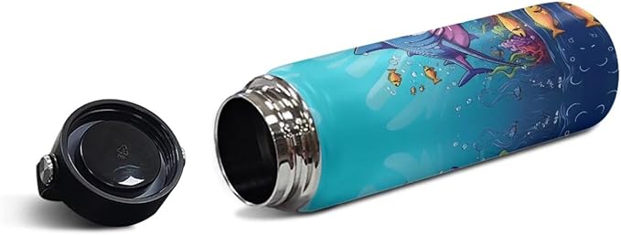 Shark Sports Insulated Water Bottle for Boys Water Bottle 18 oz Leak Proof Stainless Steel Gym Bottle Girls Sports Water Cup Lightweight Water Bottles Blue Ocean Theme