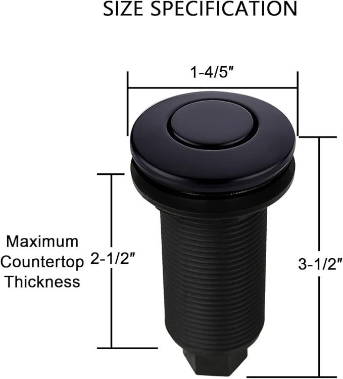 Akicon Garbage Disposal Air Switch with Air Hose, Sink Top Push Button Replacement for Air Switch Garbage/Waste Disposal Outlet - Akicon (Matte Black)