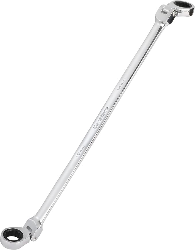DURATECH 14 * 15 mm Extra Long Flex-Head Ratcheting Wrench, Metric, CR-V Steel