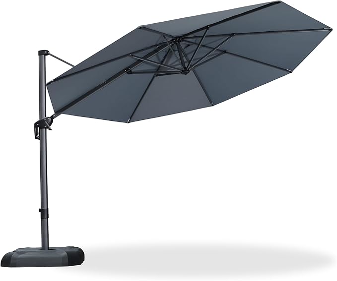 PURPLE LEAF 11 Feet Patio Umbrella Outdoor Cantilever Round Umbrella Aluminum Offset Umbrella with 360-degree Rotation for Garden Deck Pool Patio Light Grey