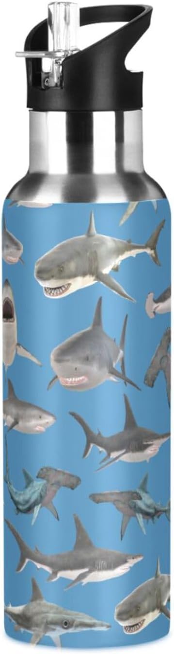 shark hammerhead shark Stainless Steel Water Bottle with Straw Lid - 20 Oz Sports Insulated Water Bottle Thermos for Sport Gym Outdoor Travel School
