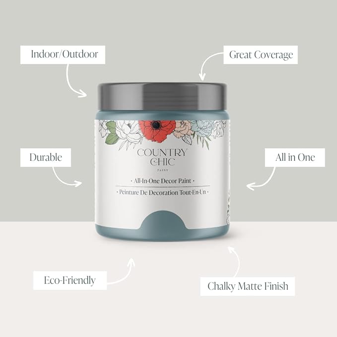 Country Chic All-in-One Chalk Paint for Furniture, Cabinets, Home Decor, Eco-Friendly, Matte Finish, Built-In Primer & Top Coat for Wood, Metal - Nightfall (Blue) - Quart 32 oz (950 ml)