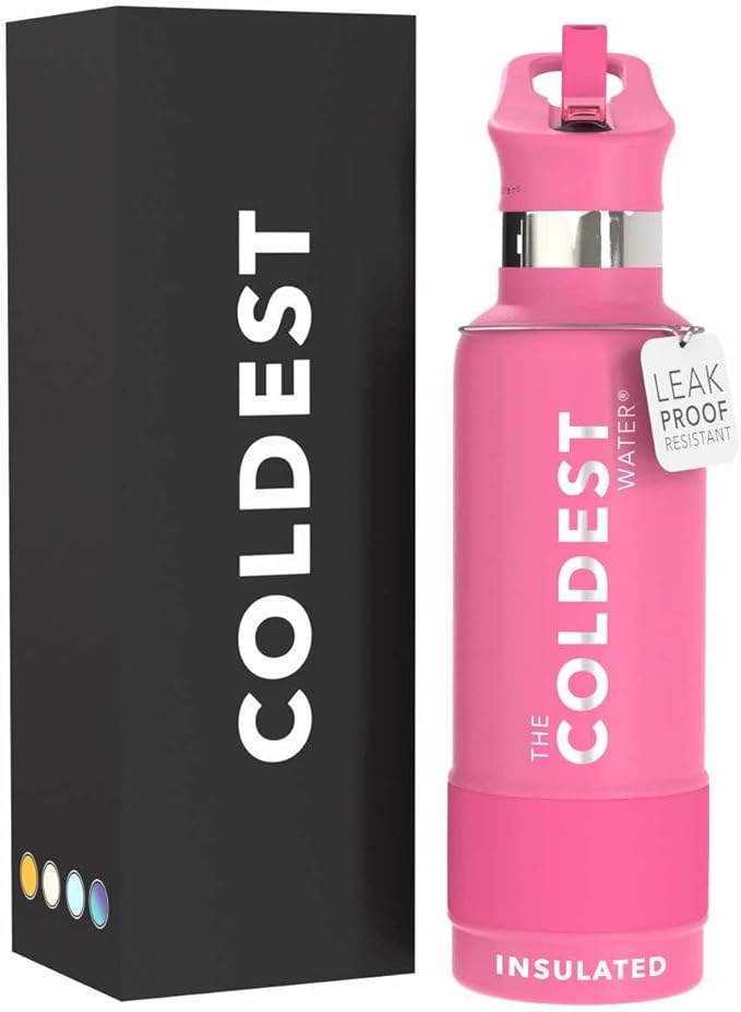 Coldest Water Bottle with Standard Mouth Straw Lid Metal Thermos Vacuum Insulated Stainless Steel l Reusable Leak Proof Cupholder Flask (21 oz, Flamingo Pink)