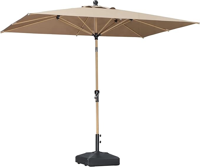 PURPLE LEAF 6' x 9' Market Umbrella Outdoor Table Umbrella Aluminum Patio Umbrella with Push Button Tilt & 8 Sturdy Ribs and Crank Rectangular Sun Umbrella for Pool Backyard Beach, Taupe