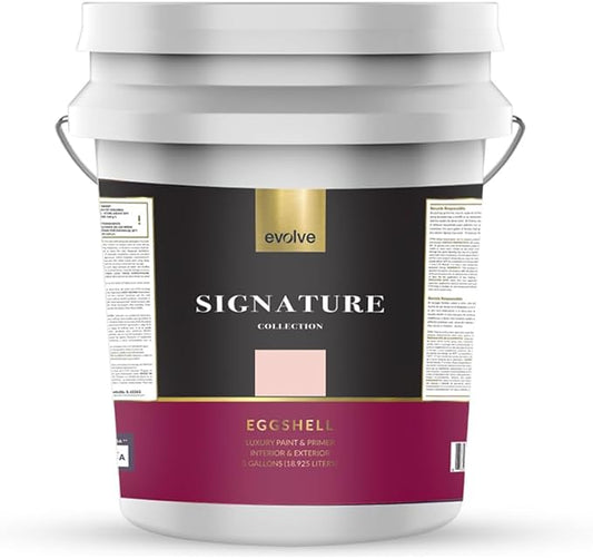 EVOLVE Signature Paint & Primer: Luxury Paint & Primer for Indoor & Outdoor Surfaces, Minimal Odor, Eggshell Sheen (Flamingo Pink, 5 Gallon)