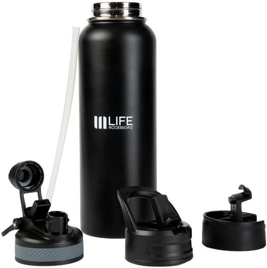 TempPro Water Flask - 3 Straw Lids, Leak-proof Stainless Steel Gym & Outdoor Bottles for Men& Women - Double Walled, Insulated Thermos (32 OZ)