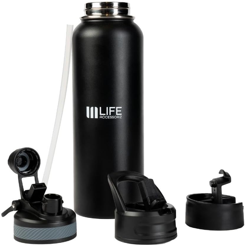 TempPro Water Flask - 3 Straw Lids, Leak-proof Stainless Steel Gym & Outdoor Bottles for Men& Women - Double Walled, Insulated Thermos (40 OZ)