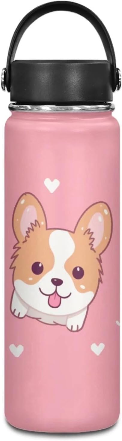 Corgi Insulated Water Bottle 20 oz Cute Dog Stainless Steel Sports Metal Water Flask Water Cup Mug Reusable Water Bottle Jug for Daily Use, Travel, School Kawaii Puppy Pink
