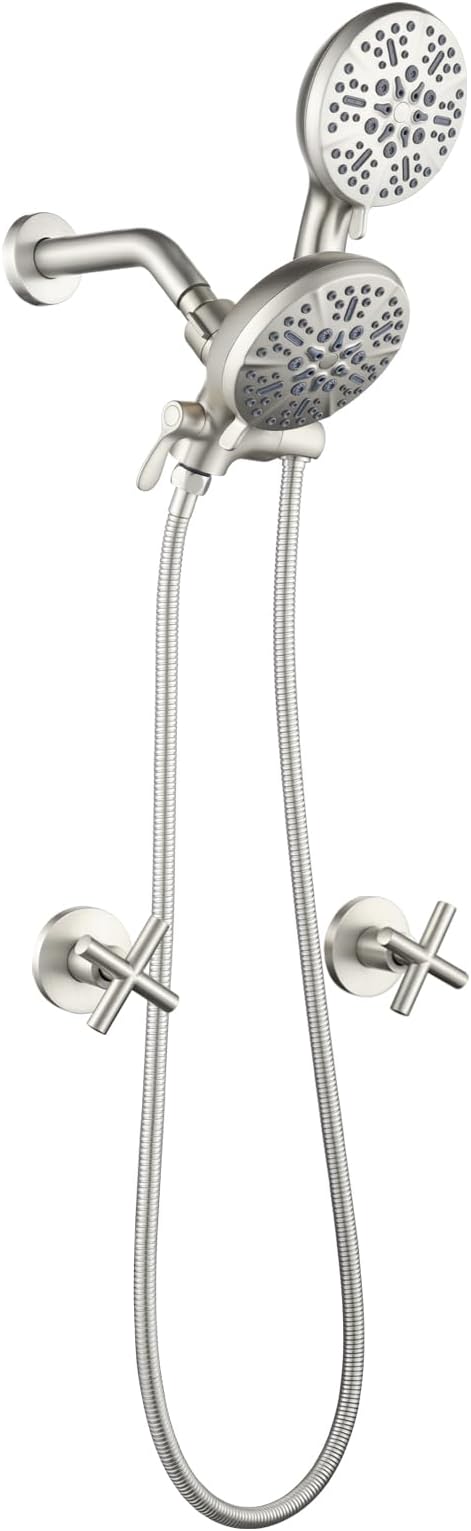 2 Handles Shower Faucet Shower System Complete 2 in 1 Shower Combo Set with Handheld Showerhead Shower Trim Kit Wall Mounted Shower Fixtures Brushed Nickel