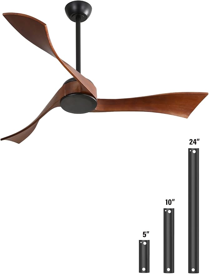Sofucor 52" Ceiling Fan no Light, Outdoor Ceiling Fan Without Light Wood Ceiling Fan with Remote Control, 3 Blade Ceiling Fan with Quiet Energy Saving Motor, 6 Speeds, Brown Wood