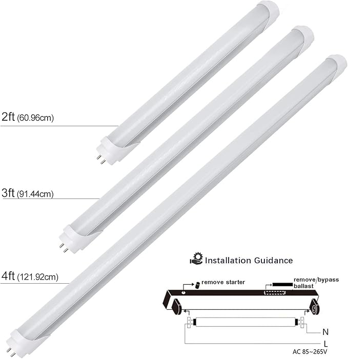 LightingWill LED T8 Light Tube 3FT, Natural White 4000K, Dual-End Powered Ballast Bypass, 2000Lumens 15W (32W Fluorescent Equivalent), Frosted Cover, AC85-265V Lighting Tube Fixtures, 1Pack