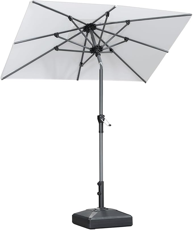PURPLE LEAF 6' x 4' Rectangular Patio Umbrella Outdoor Table Umbrella Aluminum Frame Market Umbrella Sun Umbrella with 8 Sturdy Ribs Tilt for Garden Deck Lawn Pool White