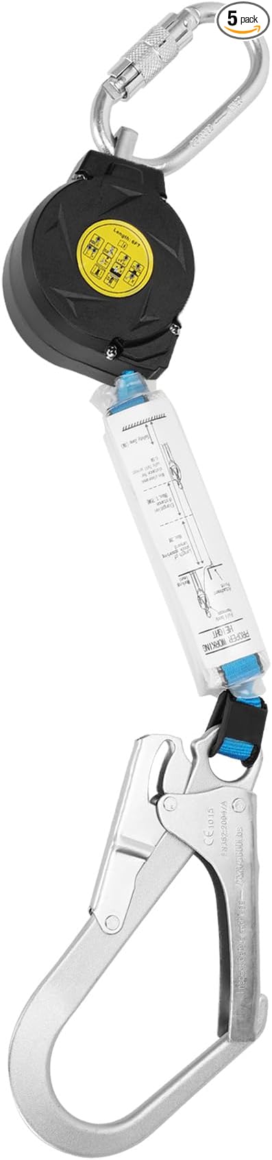 6ft Retractable Safety Lanyard, Safety Harness Fall Protection Retractable Lanyard with Rebar Hook(Big Hook), 6ft Self Retracting Lifeline for Construction Roofing