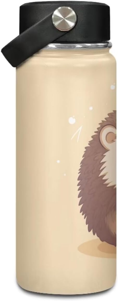 Hedgehog Workout Water Bottle For Women Men Insulated, 18 Oz Stainless Steel Water Bottle with Handle Suitable for Work School Gym Travelling
