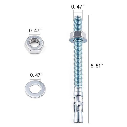 30 Pcs M12 x5-1/2 Zinc-Coated Wedge Anchors for Heavy Duty Concrete Wall Anchor Cement Wall Base Bracket Concrete Mounting (30, M12 x5-1/2)