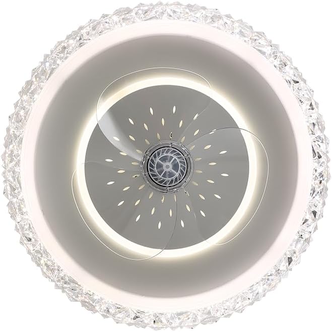 20" Flush Mount Ceiling Fans with Lights and Remote Control,Crystal Low Profile Ceiling Fan,6 Speed Reversible Mute,Bladeless Ceiling Fan for Living Room Bedroom