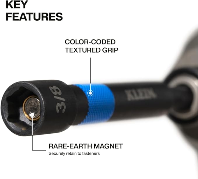 Klein Tools 32946S 4-Inch Power Nut Setters 6-Piece Set, Impact-Rated, Magnetic, Color-Coded, SAE