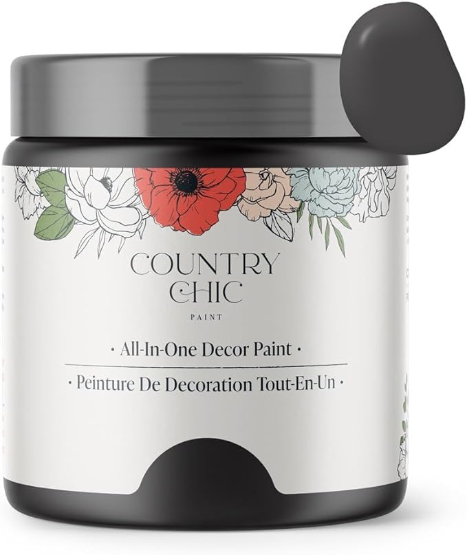 Country Chic All-in-One Chalk Paint for Furniture, Cabinets, Home Decor, Eco-Friendly, Matte Finish, Built-In Primer & Top Coat for Wood, Metal - Liquorice (Black) - 8 oz (237 ml)