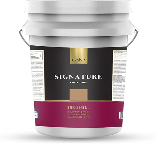 EVOLVE Signature Paint & Primer: Luxury Paint & Primer for Indoor & Outdoor Surfaces, Minimal Odor, Eggshell Sheen (Café Latte Brown, 5 Gallon)
