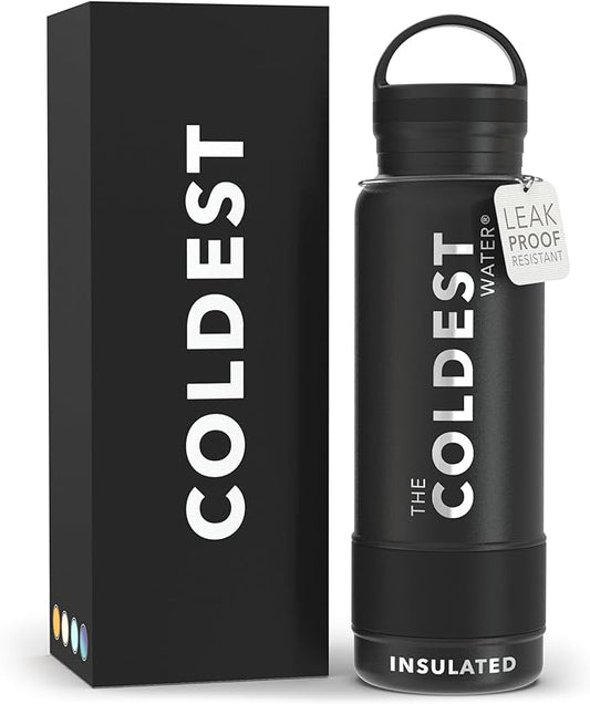 Coldest Insulated Water Bottle with Handle Lid | Leak Proof, Insulated Modern Stainless Steel, Triple Walled, Sport Thermos Bottles, Metal Flask | 21oz