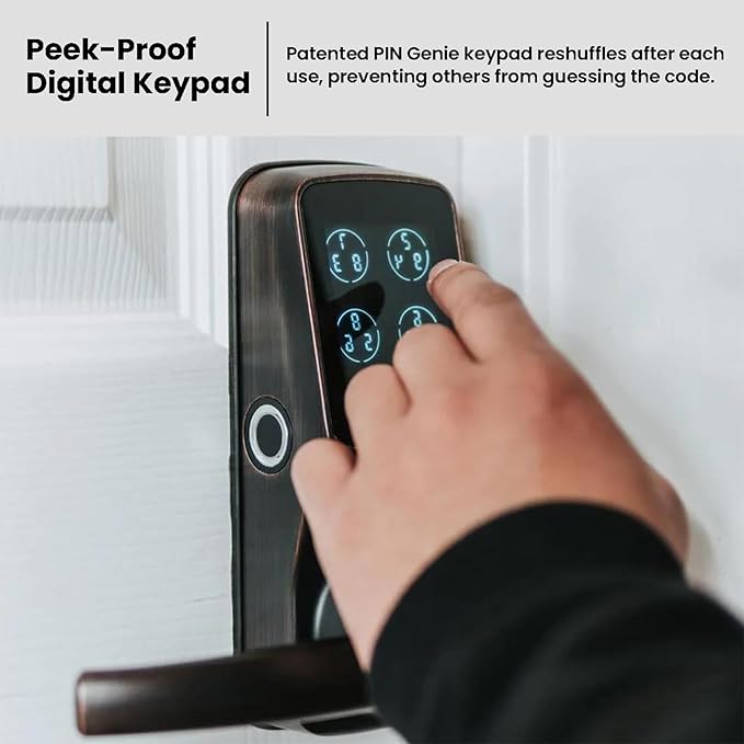 Lockly Secure Plus, Bluetooth Smart Door Lock, Keyless Entry Door Lock with Handle, PIN Genie® Keypad, 3D Biometric Fingerprint Sensor