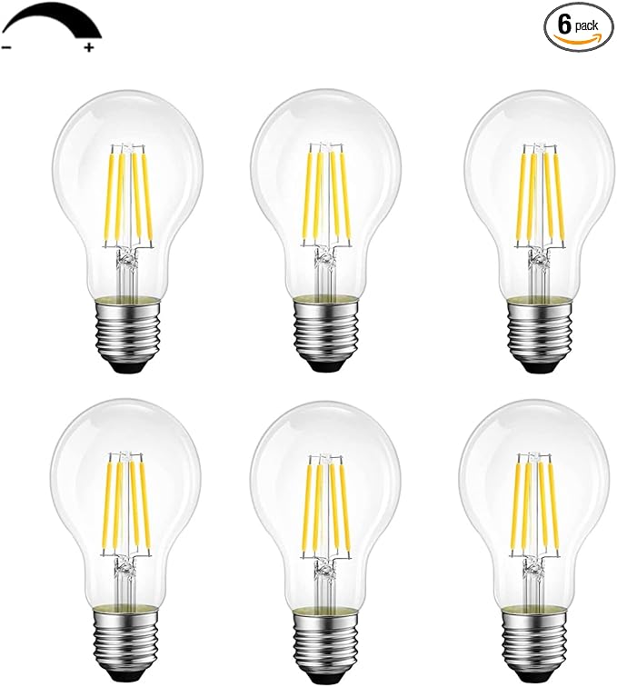Dimmable E26 LED Light Bulbs,40 Watt Equivalent,Daylight 4000K Classic Clear Glass A19 LED Filament Bulb Pack of 6